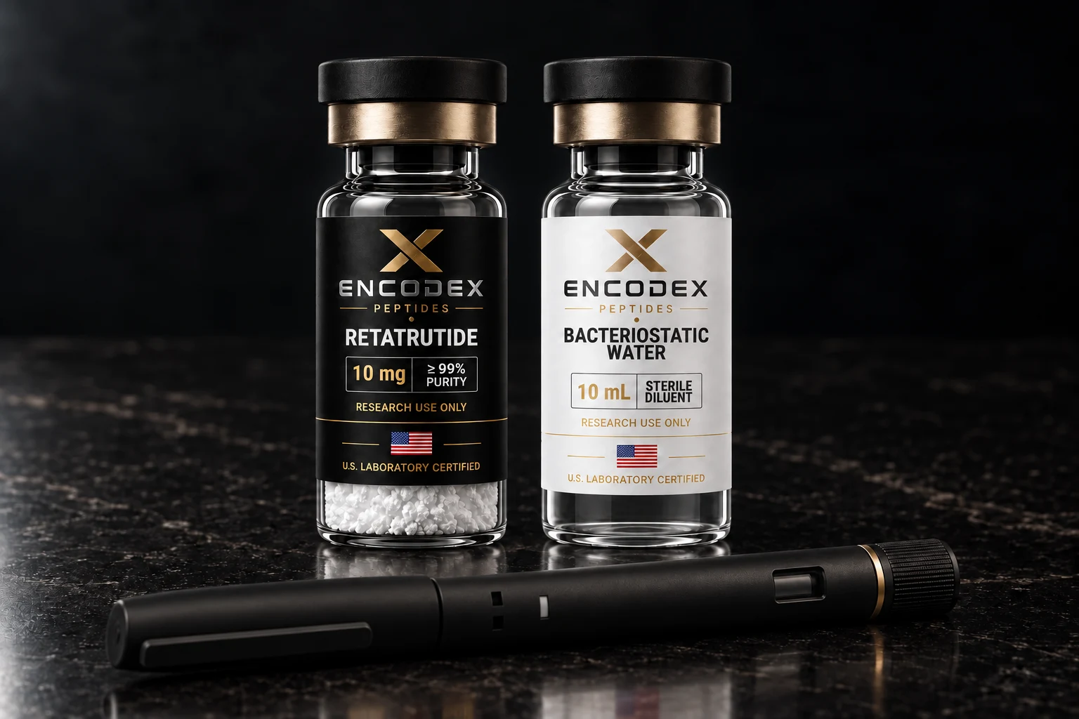 Retatrutide vial, bacteriostatic water and the auto-inject pen